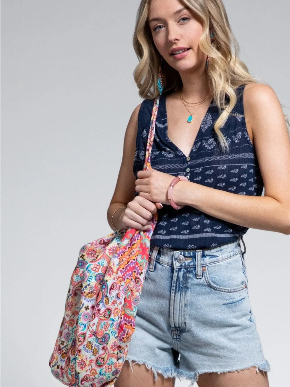 Multi-Colored Paisley Hobo Sling Bag - Pink Multi
